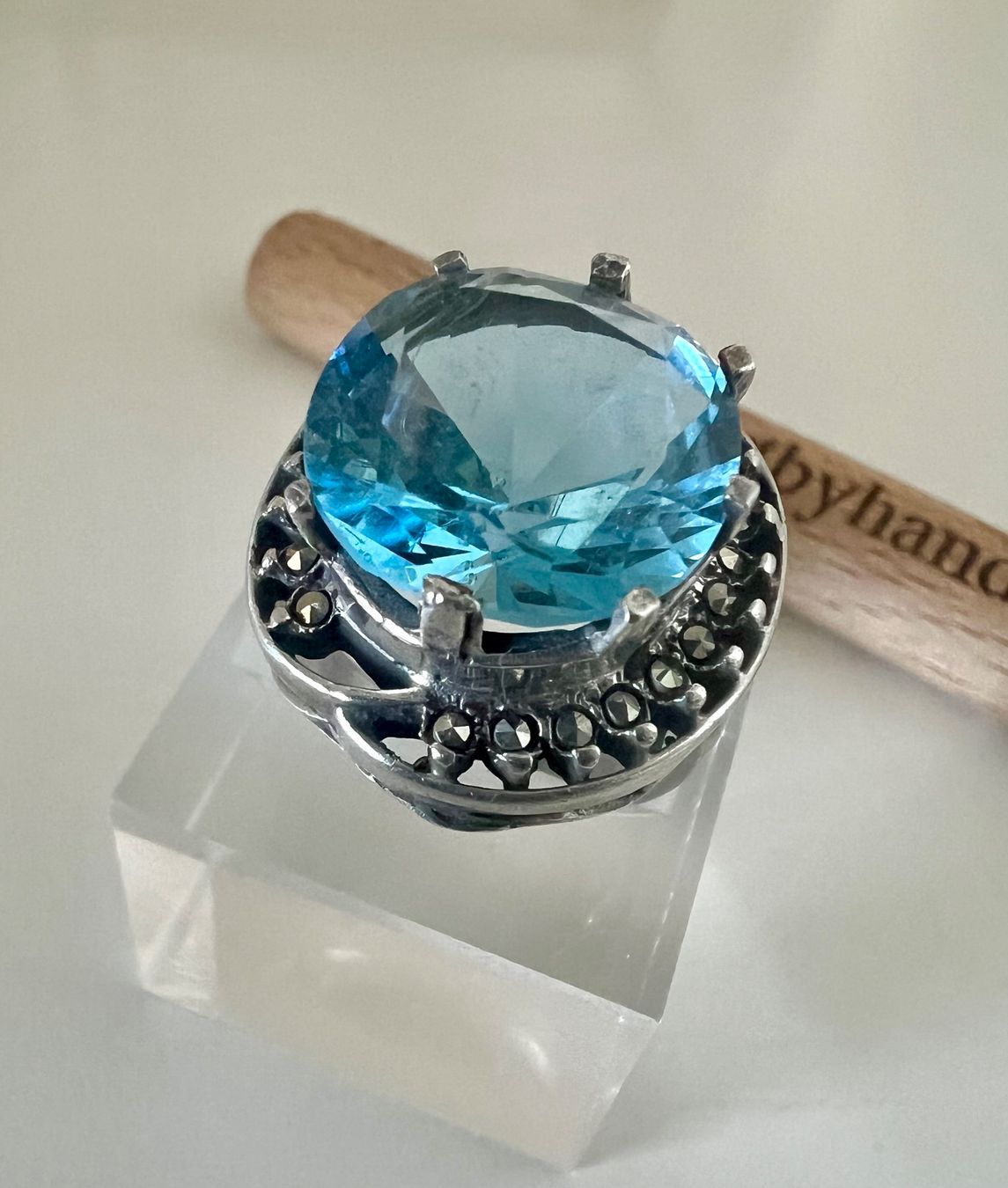 Ringe: Art Déco Ring Silber MPze – blauer Statementstein Markasiten – Gebraucht aus Ruswil von artbyhand 7