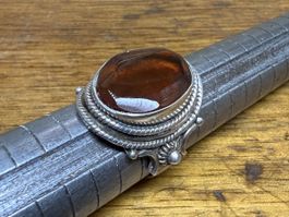 Antiker 925 Silber Ring mit Bernstein Grösse 55