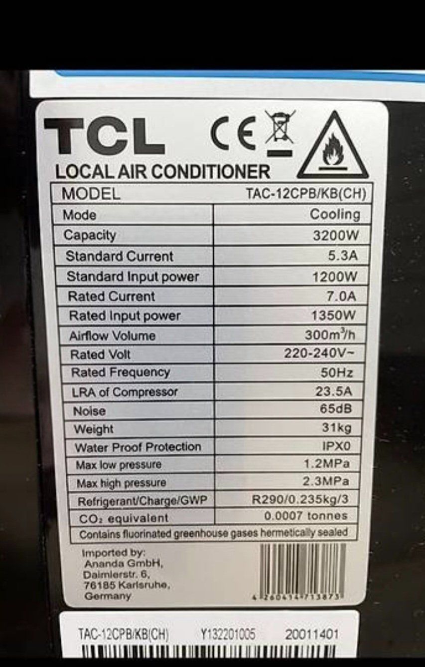 Klimageräte: TCL mobile Klimaanlage  190 – Gebraucht aus Rünenberg von Ainhoa13 3
