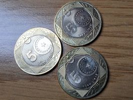 Türkei 3 x 5 Lira 2023/24/25 Bi-Metall!