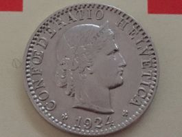 20 Rappen 1924 Ni, vz  nur 1,1 Mio!