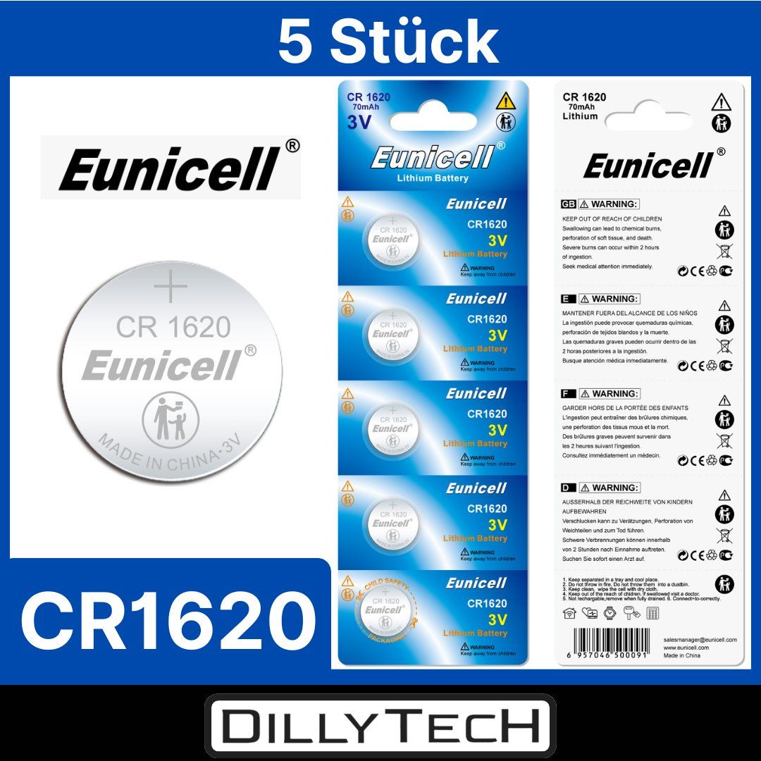 Caricatori & Batterie: Eunicell CR1620 Knopfzellenbatterie - 5 Stk. – Nuovo e nell'imballaggio originale da Meilen venduto da DillyTecH