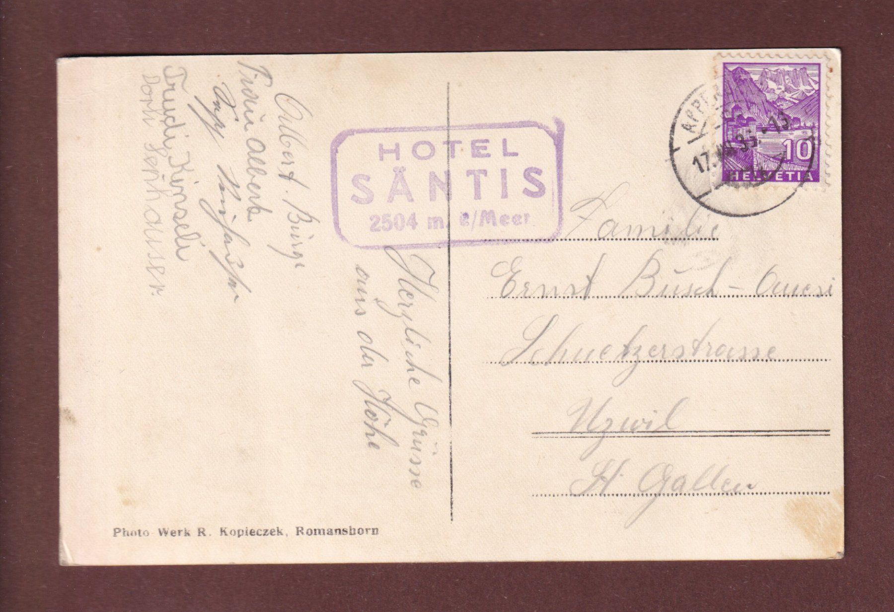 Cartoline postali: THIERWIES - Säntis - 1935 // Eckbug // – Usato da Pully venduto da nicecards-shop 1