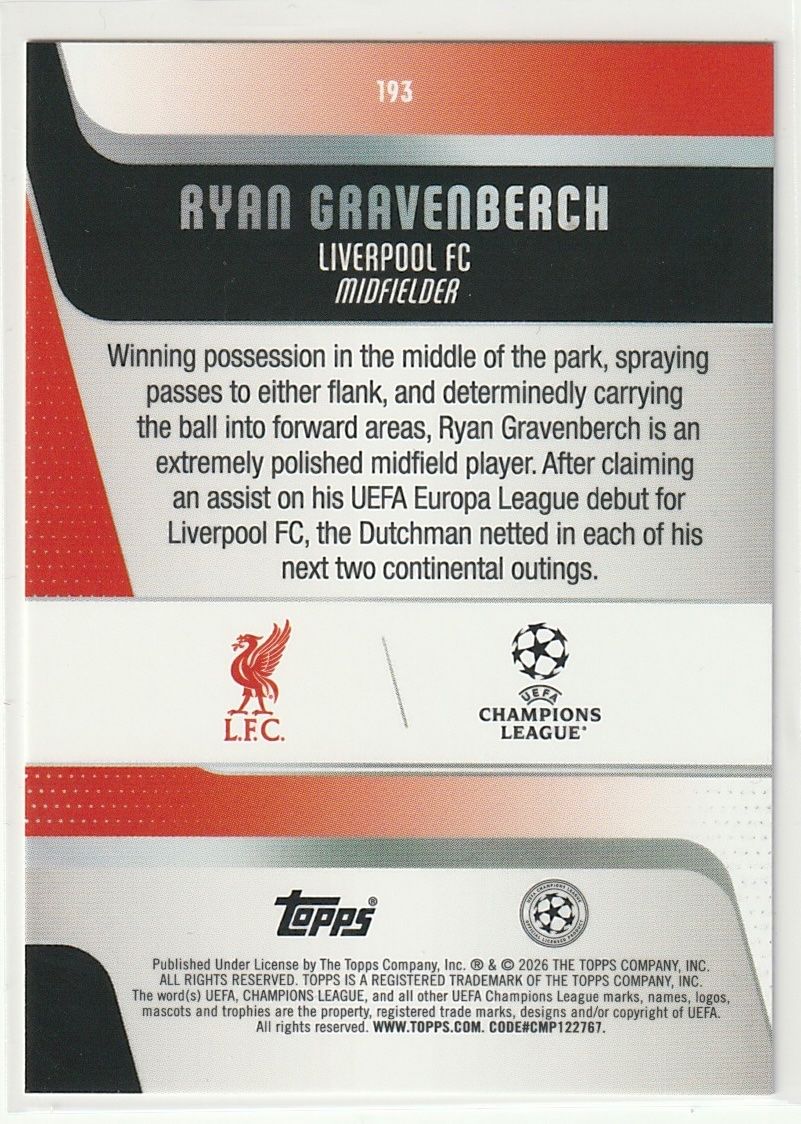 Topps Carte collezionabili: 2025-26 Topps UCC Flagship Ryan Gravenberch Holo Foil – Nuovo (secondo la descrizione) da Biel/Bienne venduto da historian-198 1