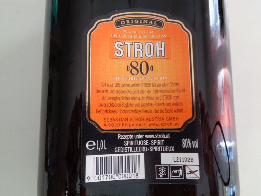 Orginal Stroh Rum 80 Prozent,1,0 L (Neu und originalverpackt) in ...