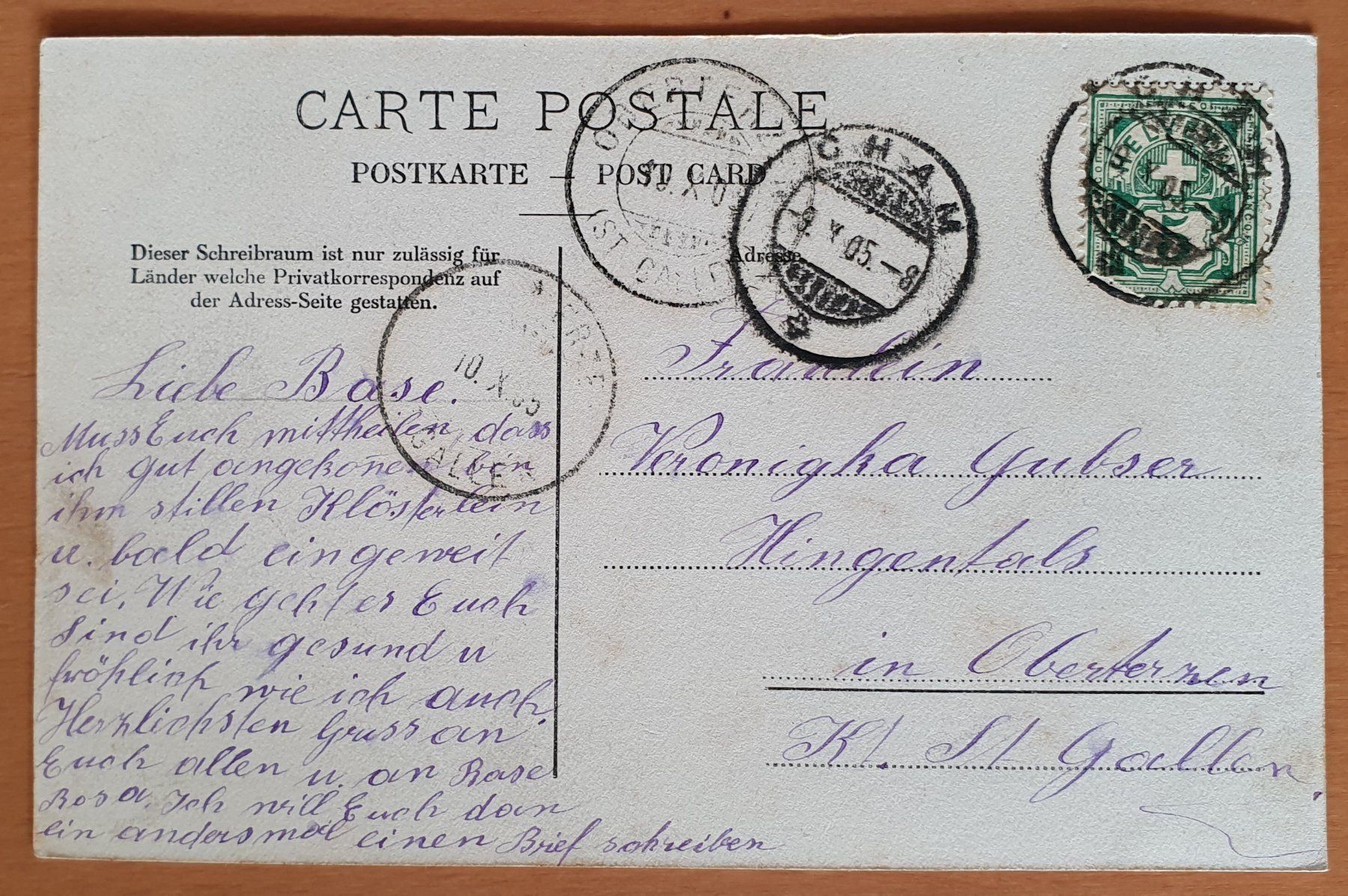 Cartoline postali: Cham, Töchter Institut Heilig Kreuz 1905 – Usato da Kreuzlingen venduto da Rschweiz1 1