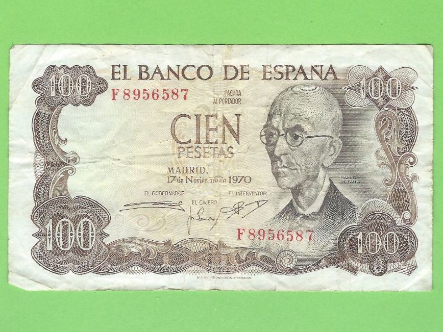 Banknoten: Spanien 100 Peseten Geldschein von 1970 – Gebraucht aus Zürich von t24_de