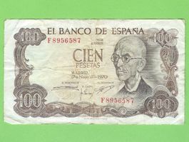Spanien 100 Peseten Geldschein von 1970