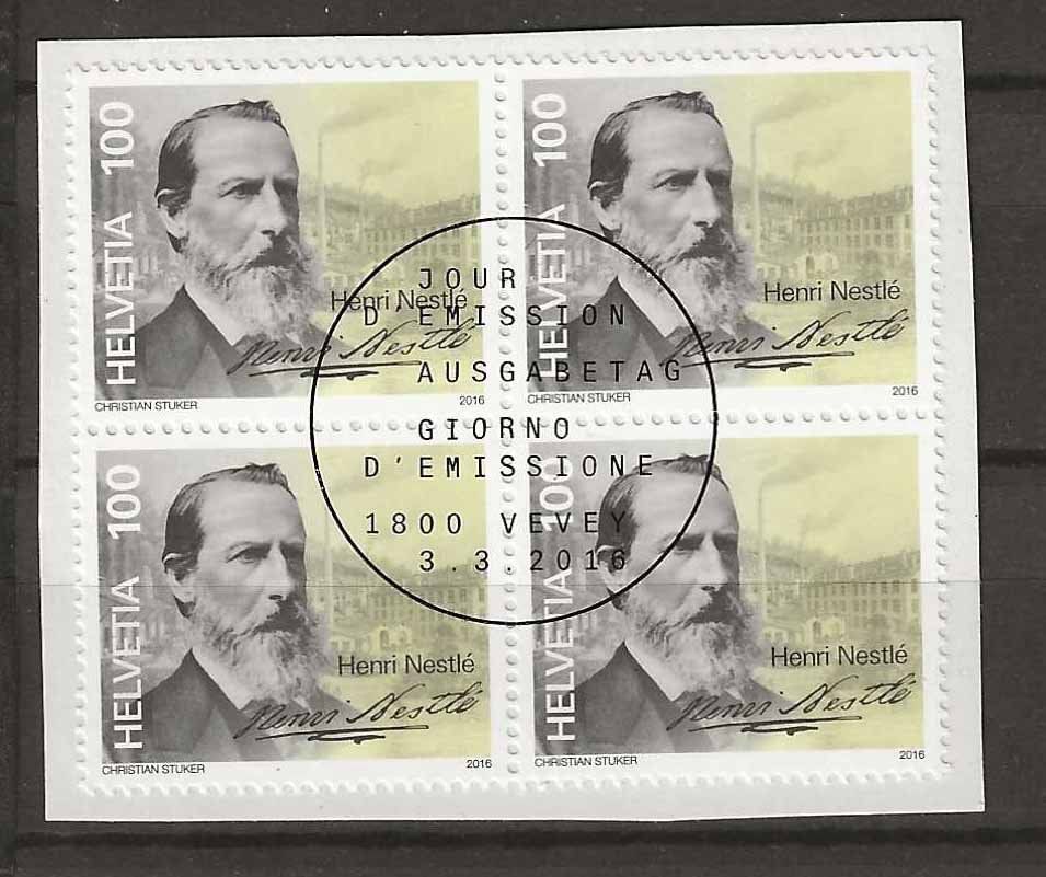 Tutti i francobolli: B1580 - Henri Nestlé   B4 1er jour – Usato da Trélex venduto da Phil_Albert