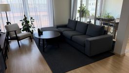 IKEA VIMLE 3er-Sofa + Hocker mit Stauraum, grau — sehr guter