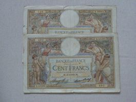 Alte 100 France Banknote, 2 Stk., Jahrgang 1933/34, Rarität