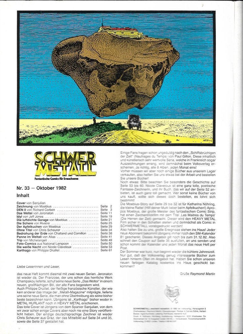 Fumetti: Schwermetall Comic Magazin Nr. 33 1982 - Bilal, Moebius – Usato da Winterthur venduto da Wolfensberg 1