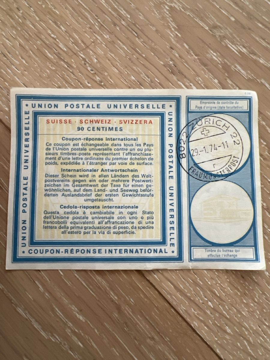 Tutti i francobolli: Coupon risposta internazionale Svizzer0 90 Cent – Usato da Locarno venduto da dav_dw6p