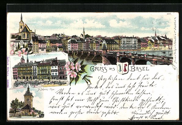 Cartes postales: Litho Basel, Marktplatz, St. Johann-Thor – D'occasion à Berlin par bartko-reher