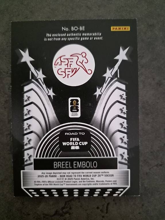 Panini Sammelbilder & Trading cards: Panini Noir World cup 2026 Breel Embolo Patch /70 – Gebraucht aus Seon von Passion4SoccerCards 2