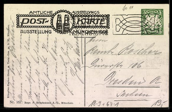Cancelleria postale: München, Ausstellung München 1908, ein – Usato da Berlin venduto da bartko-reher 1