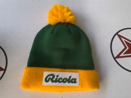 Ricola Mütze Wintermütze Bommelmütze Grün/Gelb, NEU