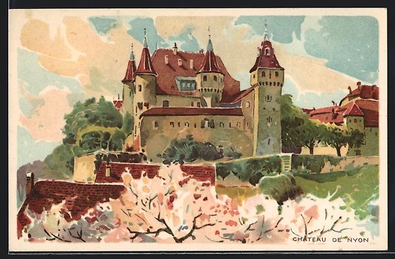Cartoline postali: Lithographie Nyon, Chateau de Nyon – Usato da Berlin venduto da bartko-reher