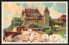 Lithographie Nyon, Chateau de Nyon