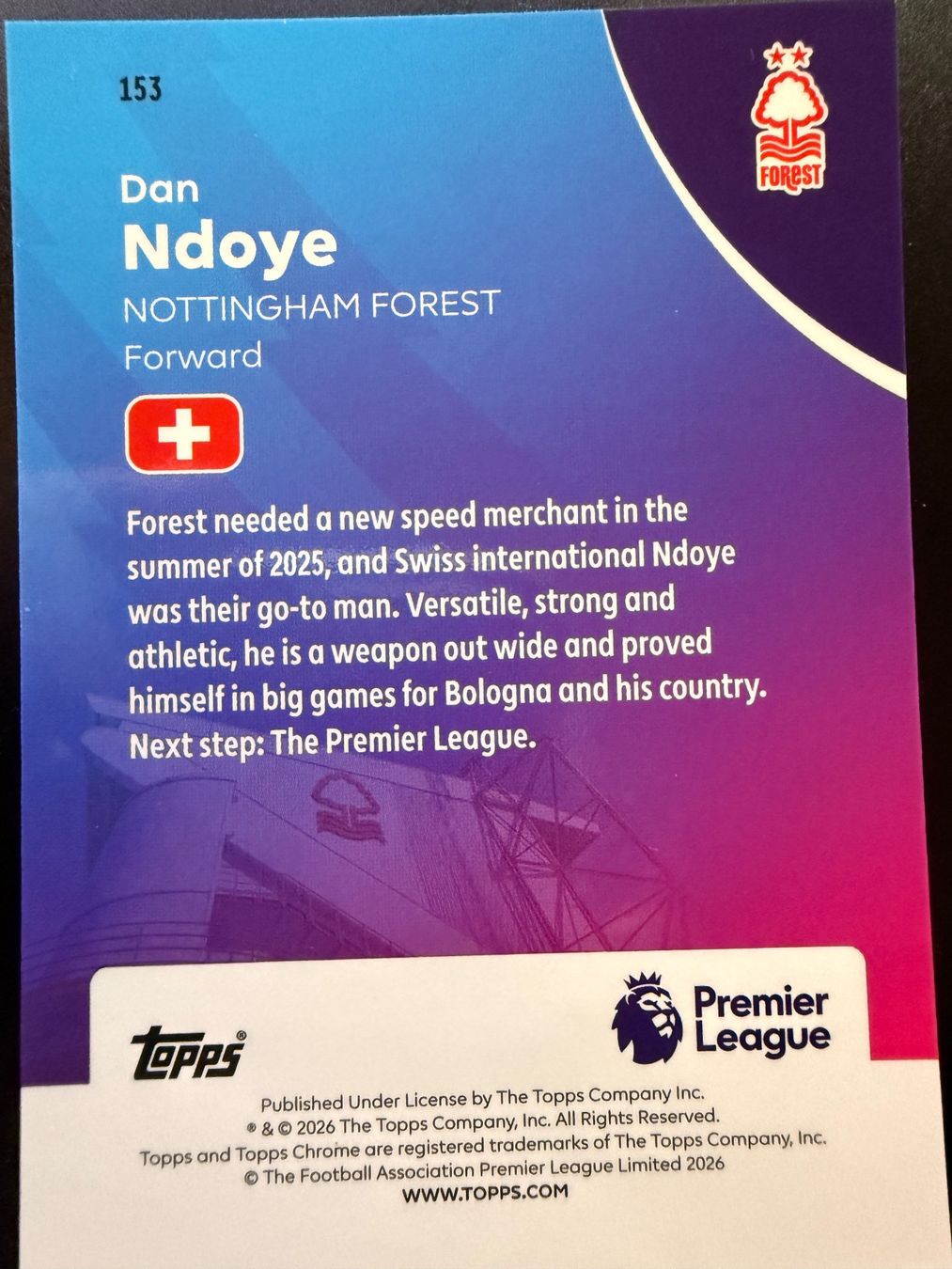 Topps Sammelbilder & Trading cards: Topps Chrome PL 25/26 - Dan Ndoye - Nottingham Forest – Neu (gemäss Beschreibung) aus Cheyres von KeK04 1