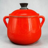 Pot à haricots Mid-Century en fonte émaillée rouge