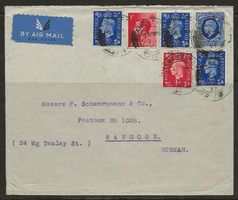 1937 Grossbrit. Brief n Rangoon, Äusserst SELTENE Frankatur