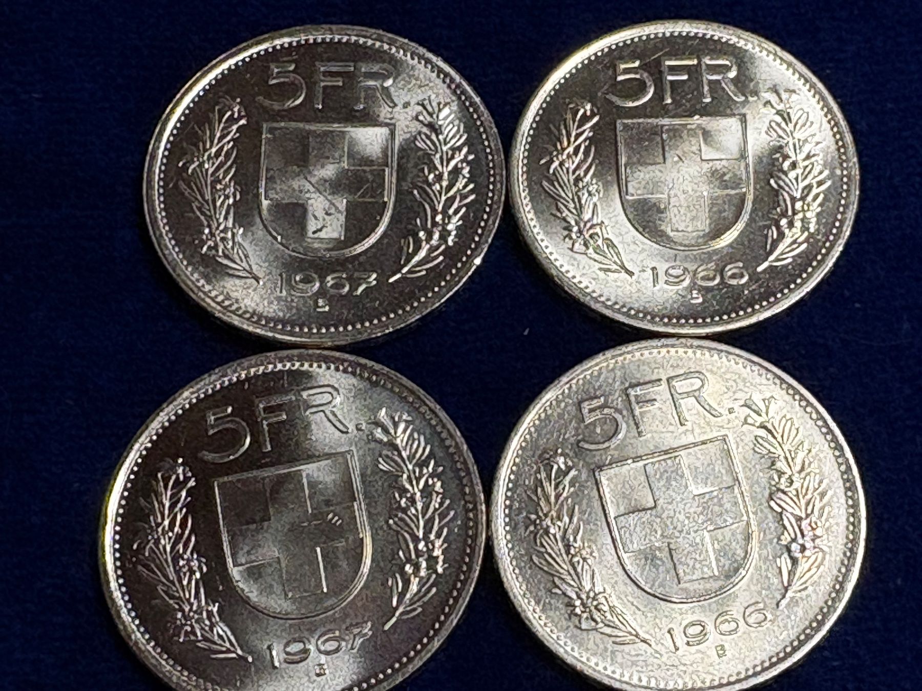 Alle Münzen: 4x Schweizer 5 Franken Munzen 1966 1967 – Gebraucht aus St. Peterzell von verena40 1