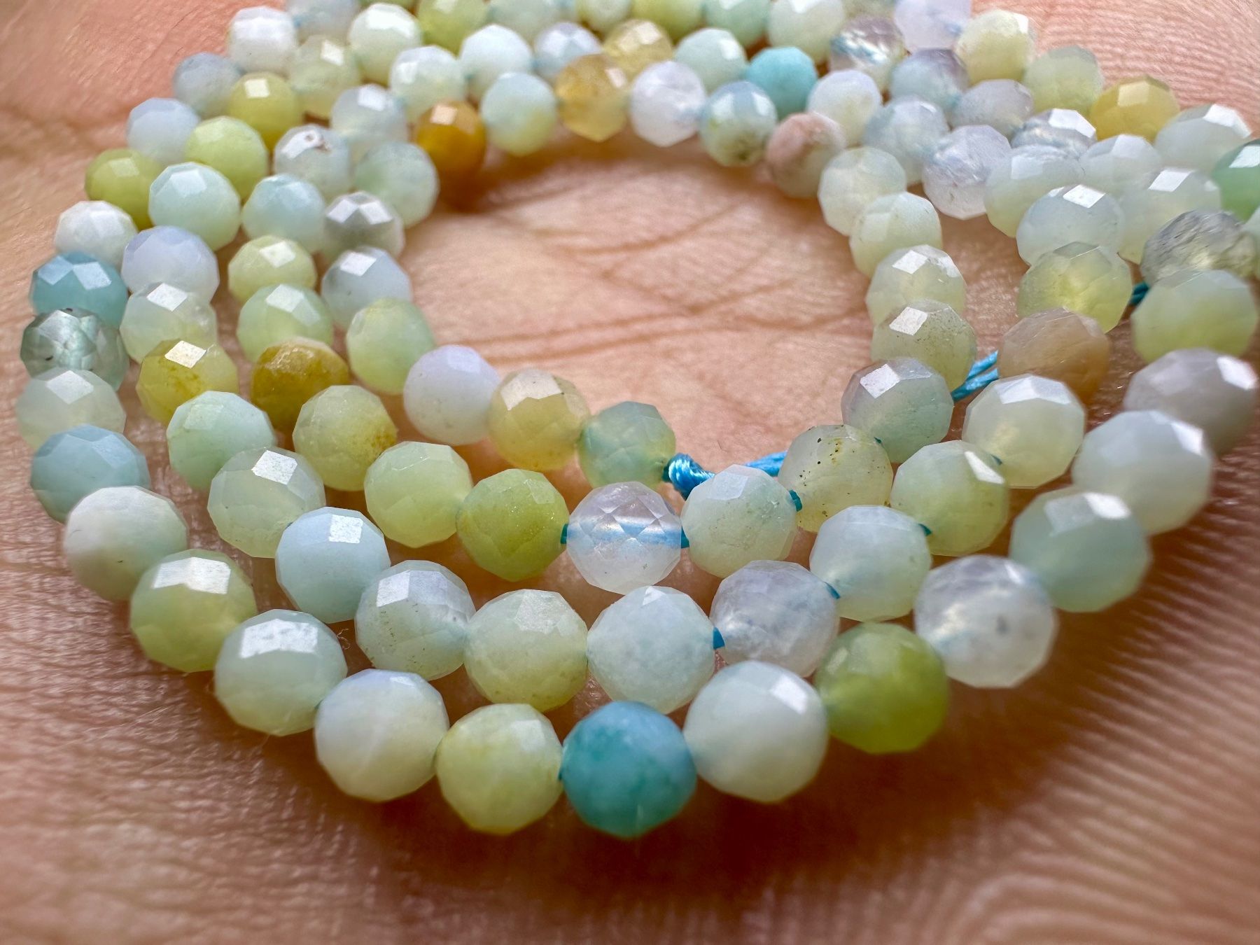 Edelsteine: Amazonit Perlenstrang facettiert – ca. 3 mm – ca. 39 cm – Neu (gemäss Beschreibung) aus Langenthal von Seelenfreunde 6
