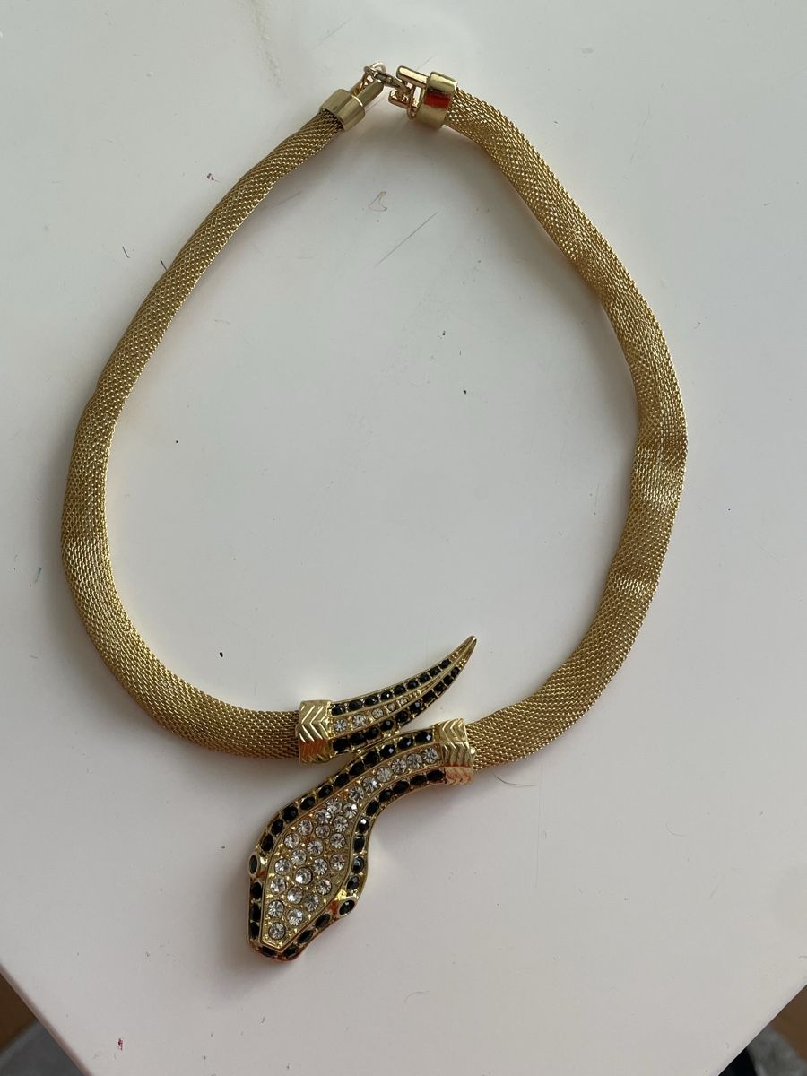 Catenine: vintege Collier serpent métal plaquer or strass – Usato da Worben venduto da benit.drn 4