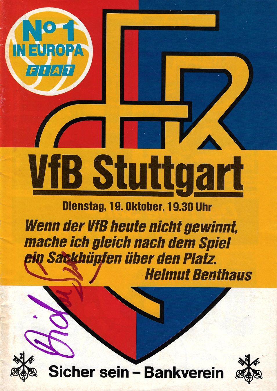 Autografi: Programm FC Basel - VfB Stuttgart 1982 Autogramm D. Six – Usato da Ziefen venduto da Dancer99