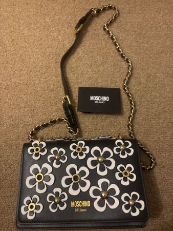 Moschino Milano Shoulder Bag Black White Flower New