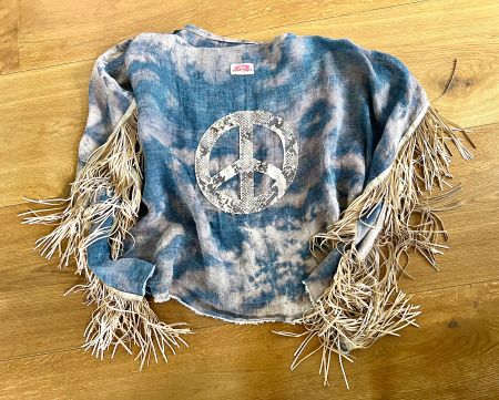 BOHO YIPPIE HIPPIE TUNIKA / KURZ-KAFTAN – BATIK MIT FRANSEN