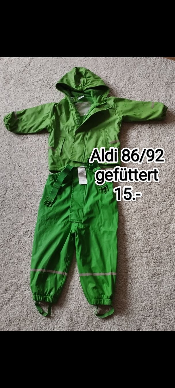 Aldi Regenanzug Matschhose gefüttert 86/92 grün (Gebraucht) in