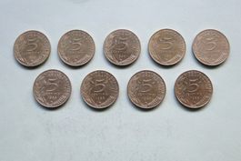 9x 5 centimes France 1980-1988 - complet