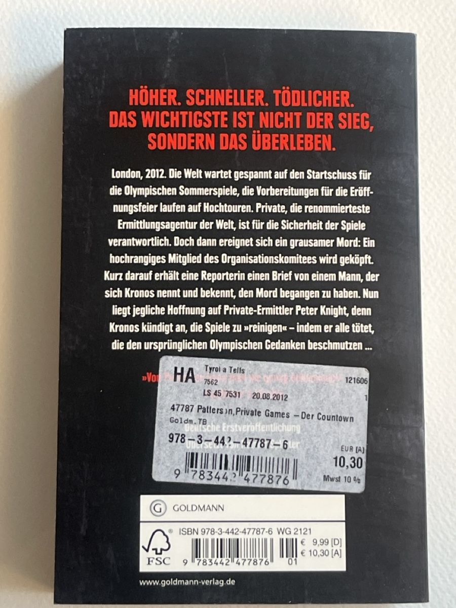 Libri: James Patterson - Der Countdown des Todes, Thriller! – Usato da Forch venduto da tieckr 1