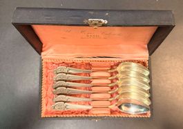 PEKA 90 versilberte Löffel 6tlg 50er Jahre Etui Basel