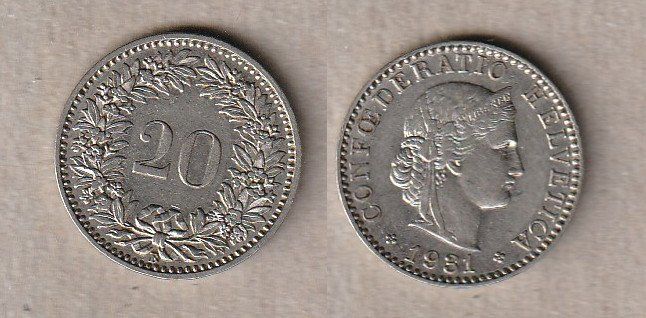 Tutti le monete: 20 Rappen 1931 – Usato da Allschwil venduto da Coinfreak