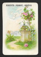 Chromo Biscuits PERNOT Genève : 4 Colombes avec roses, 1910s