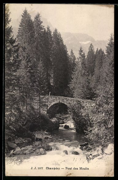 Cartes postales: AK Champéry, Pont des Moulin – D'occasion à Berlin par bartko-reher