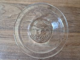 Glasschale mit Hausmotiv, transparent 