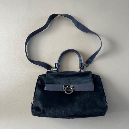 SALVATORE FERRAGAMO Blue Inchio Pony Hair & Leather Bag 💙