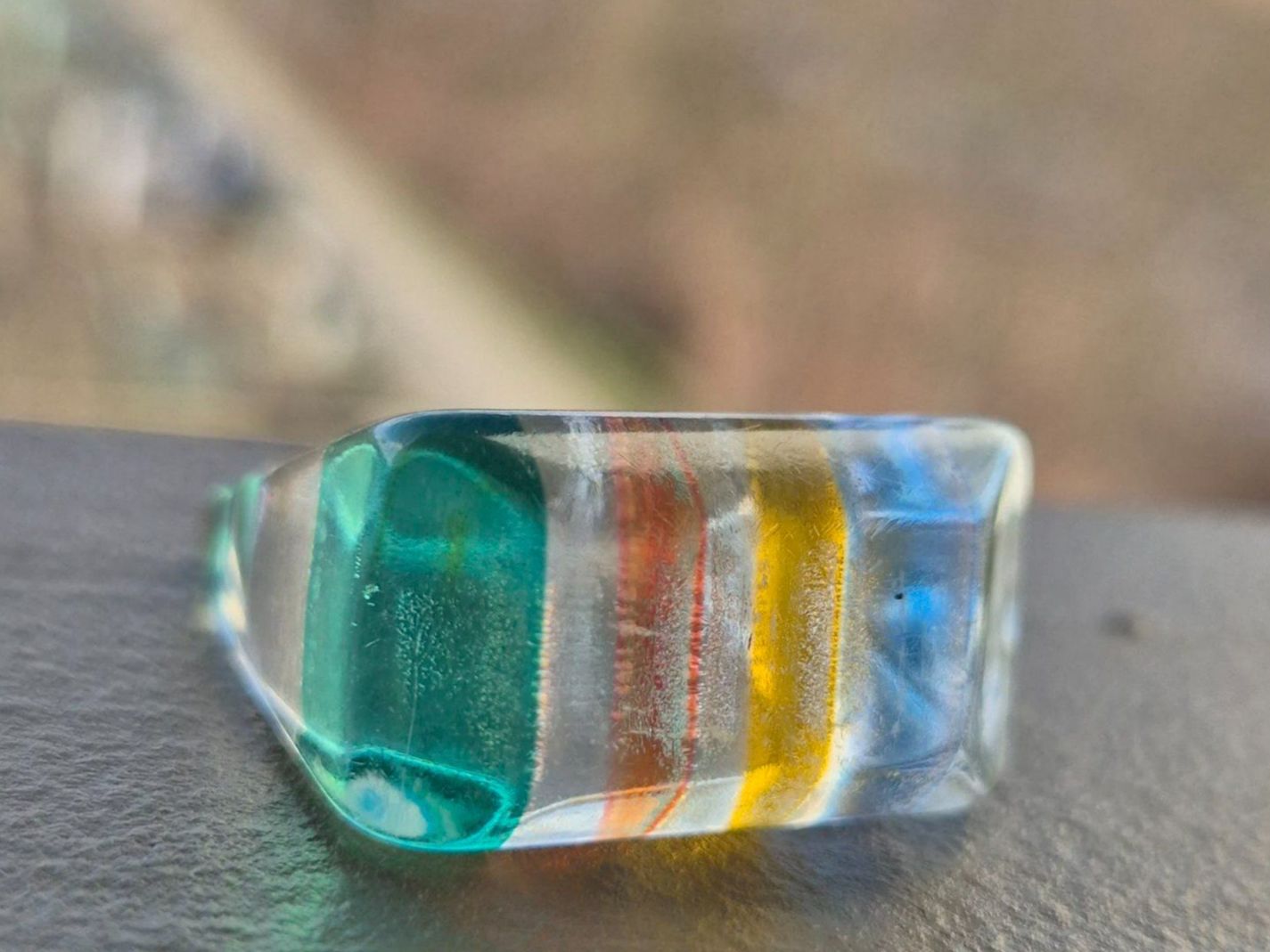 Anelli: RING FINGERRING TRANSPARENT MIT BUNTEN STREIFEN PLEXIGLAS – Nuovo (secondo la descrizione) da Elsau venduto da the-colorful-side 1