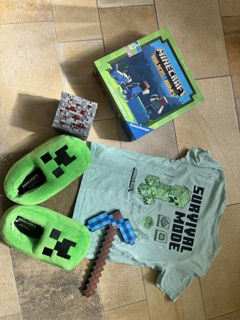 Minecraft Set mit Spiel, T-Shirt, Leuchtwürfel, Finken