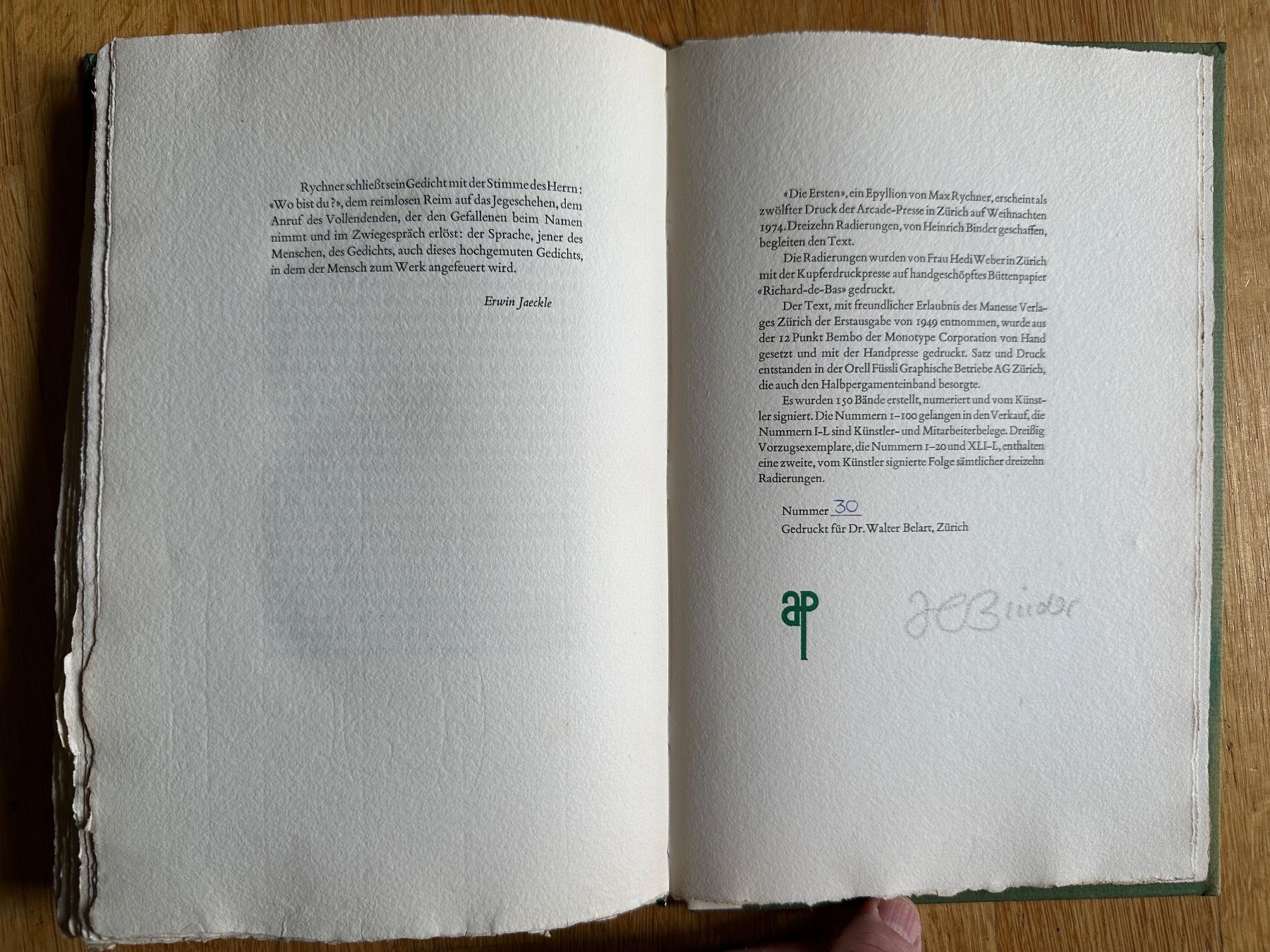Libri: Max Rychner, Heinrich Binder: Die Ersten. Ein Epyllion. – Usato da Zürich venduto da allp 7