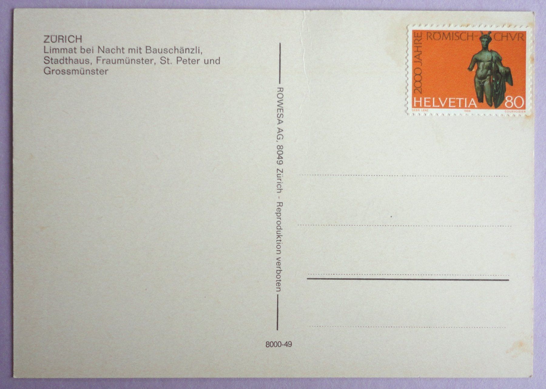 Cartes postales: Zürich – D'occasion à Fétigny par Billy2miny 1