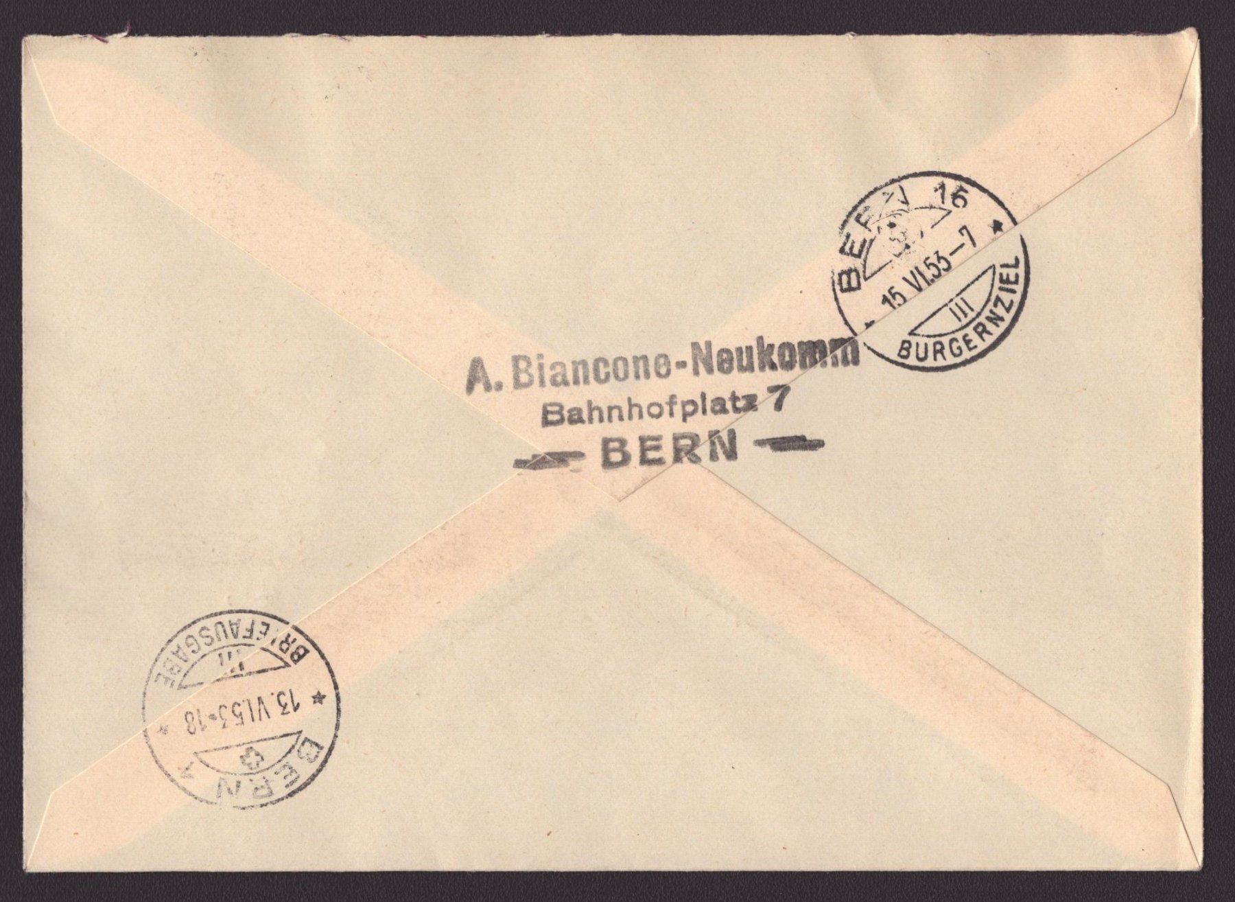 Tutti i francobolli: Lettre Recommandé 1953 cachet 600 ans de Berne – Usato da Delémont venduto da Silte 1