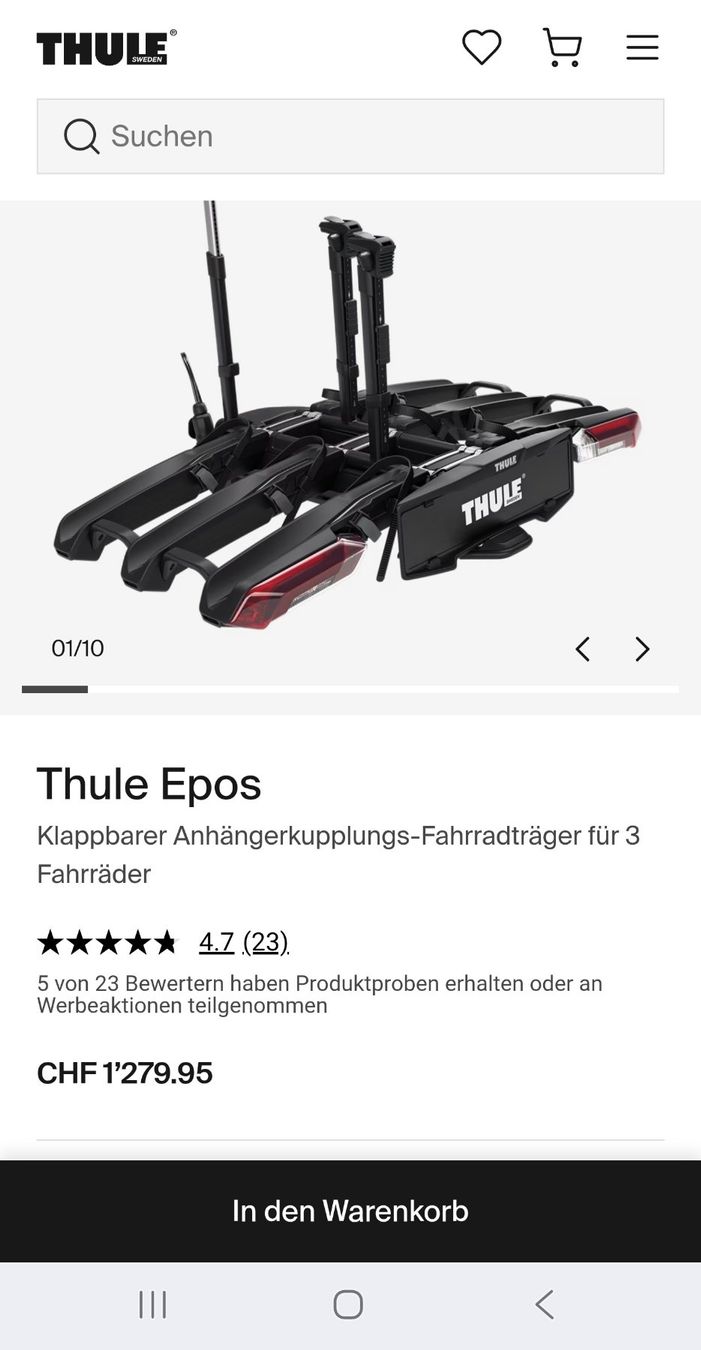 Travi: Thule Epos 3 Fahrradträger – Nuovo e nell'imballaggio originale da Tübach venduto da KL-Bikes