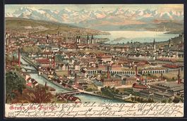 Litho Zürich, Gesamtansicht mit Alpenpa