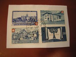 1944/45/46, 3 BUNDESFEIERMARKEN a 30 Rp. auf Papierstück,