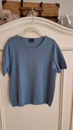 Kaschmir Pullover blau kurzarm